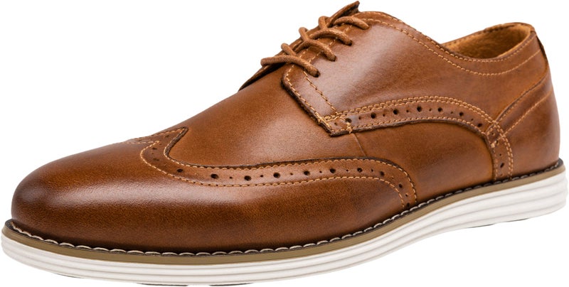 Vostey Men's Leather Oxford Dress Shoes - Brown Wingtip Casual Shoes (BMY629 Yellow Brown 13) - Image 1